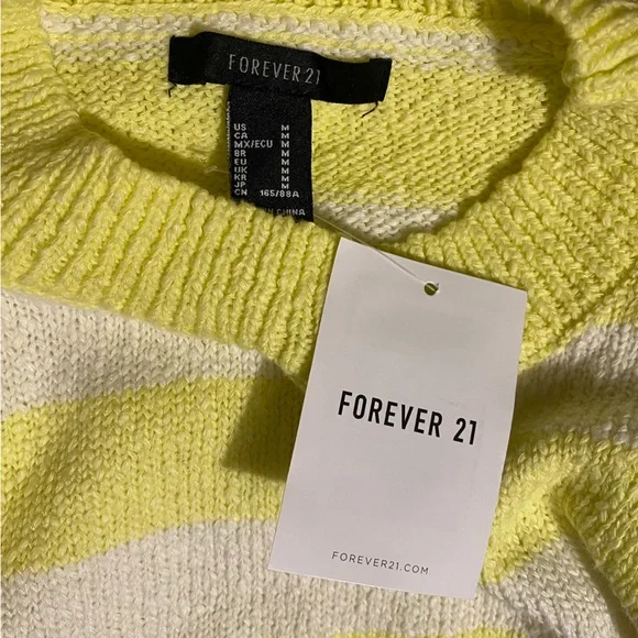 Forever 21 Yellow and White Striped Drop-Sleeve Sweater - Picture 11 of 13